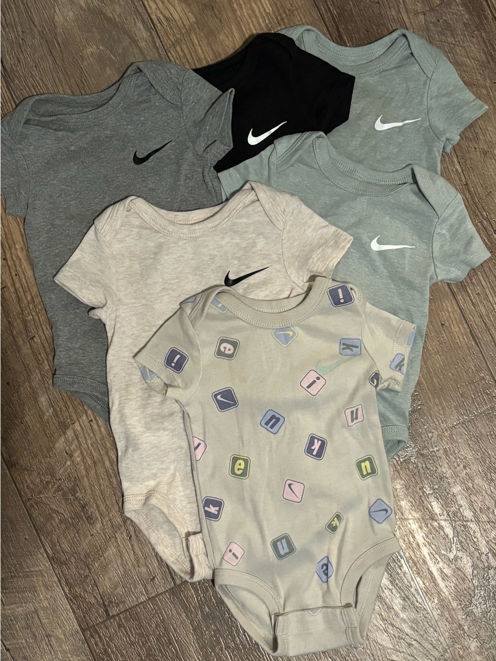 Nike Baby Bodysuit Bundle - Black, Gray, Green & Cream Onesies
